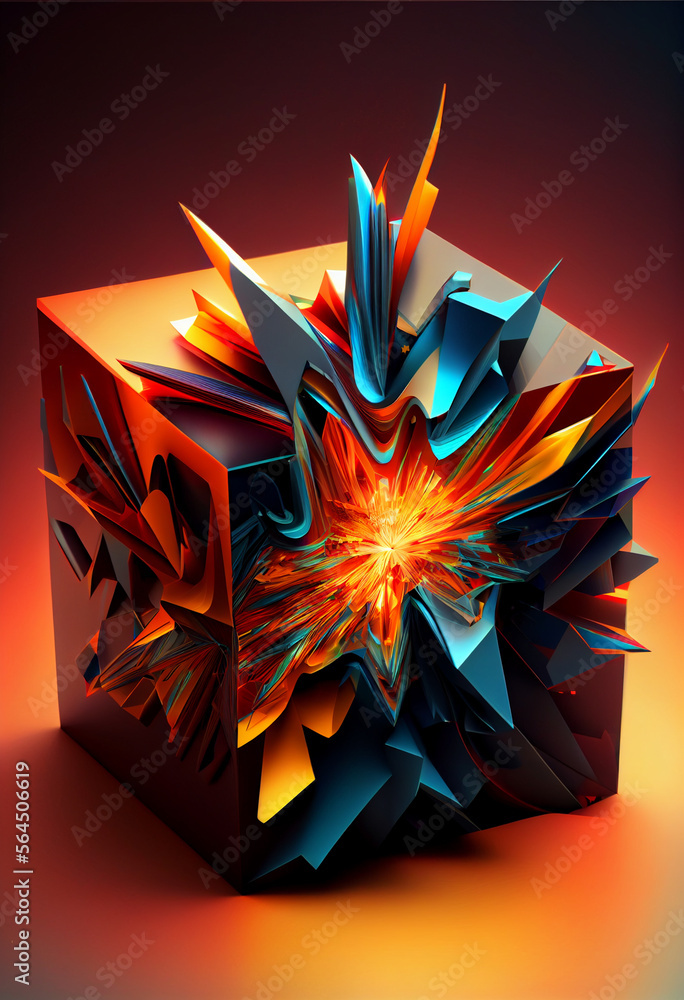 Poster Beautiful Abstract colourful background. Starburst dynamic cube.  