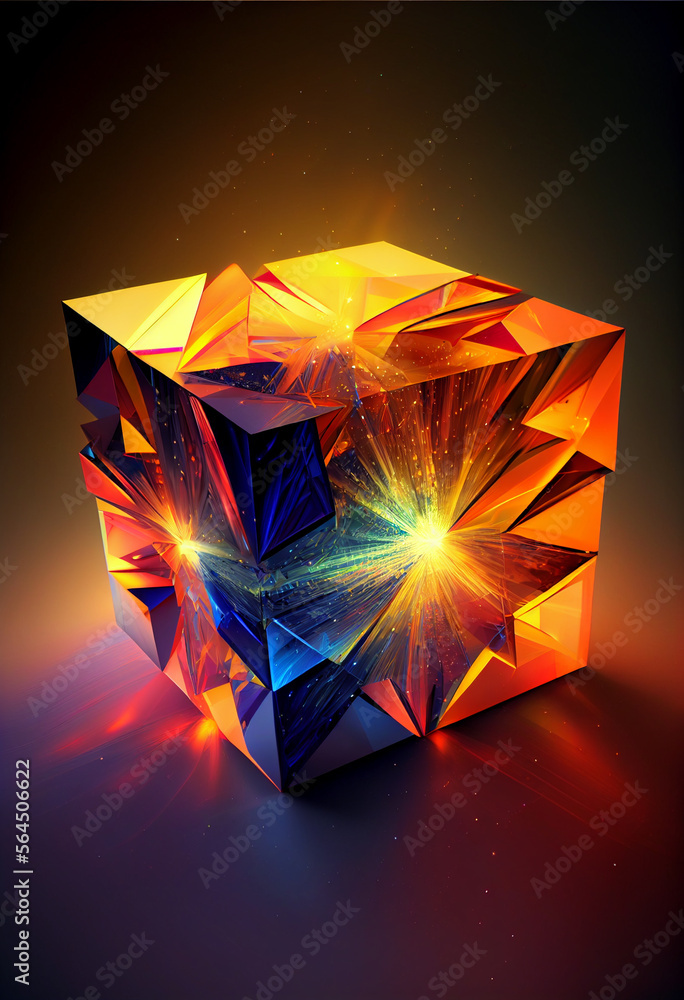 Poster Beautiful Abstract colourful background. Starburst dynamic cube.  
