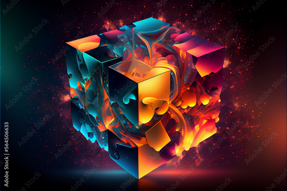 Poster beautiful abstract colourful background. starburst dynamic cube.