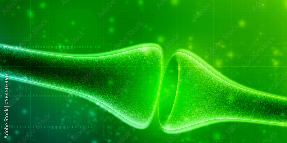Poster synapse and neuron cells sending electrical chemical signals. 3d rendering