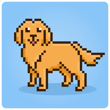8 bit pixel labrador retriever dog . Animals for asset games in vector illustrations
