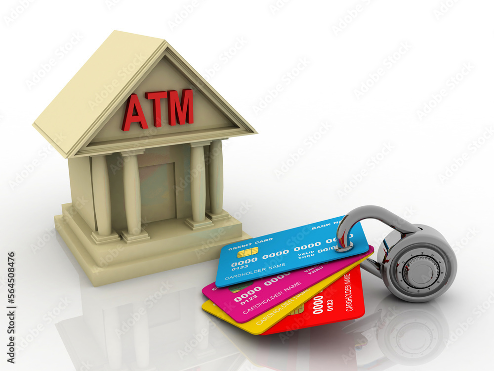 Poster 3d rendering build atm with debit card protection lock