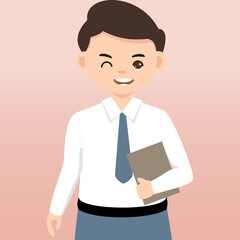 

Cute Senior High School Boy Girl Wearing Gray and White Uniform Cartoon Vector Illustration. Portrait of an Senior High School student. School students children with backpacks, books, macbook.