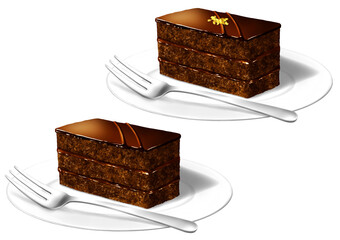 チョコレートケーキ 金箔デコ有無 皿とフォーク