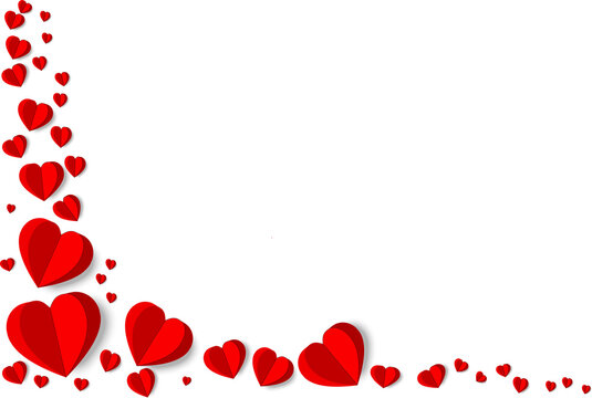 Valentine's day frame with red hearts. Free text space. White background.
