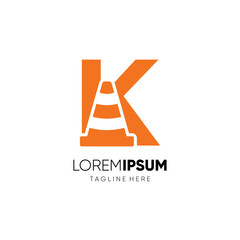 Letter K Traffic Cone Logo Design Vector Icon Graphic Emblem Illustration
