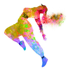 Watercolor Dancer drawing, silhouette of a dancing person, Watercolor dancing woman, Hiphop	