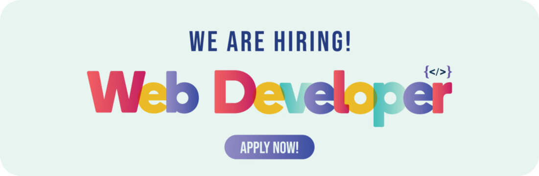 Web Developer hiring. we are hiring. Hiring programmer, developer, a coder for a job concept. job banner. vacancy software engineer.  PHP, JAVA, Script. Apply now.