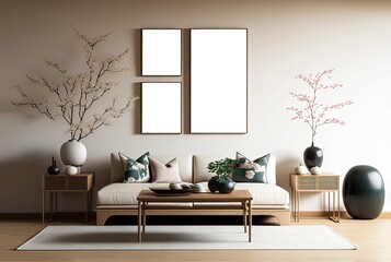 empty picture frame hanging on wall idea for mock up background, minimalism interior design Generative Ai