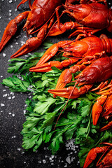 Boiled crayfish with herbs and salt. 