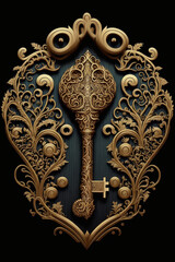 antique gold key with ornament