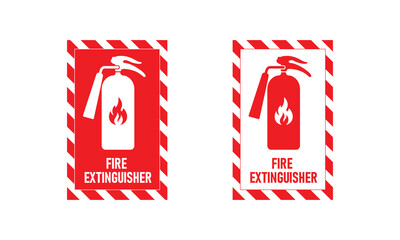 Fire extinguisher signs ,Firefighters tools for flame fighting attention colored vector