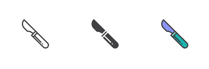 Surgery scalpel different style icon set
