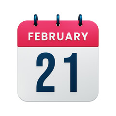 February Realistic Calendar Icon 3D Illustration Date February 21