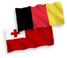 Flags of Belgium and Kingdom of Tonga on a white background