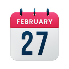 February Realistic Calendar Icon 3D Illustration Date February 27