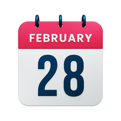 February Realistic Calendar Icon 3D Illustration Date February 28