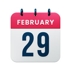 February Realistic Calendar Icon 3D Illustration Date February 29