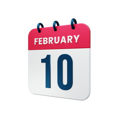 February Realistic Calendar Icon 3D Illustration Date February 10