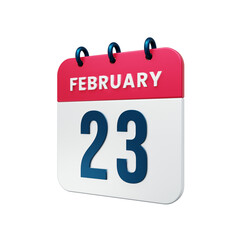 February Realistic Calendar Icon 3D Illustration Date February 23
