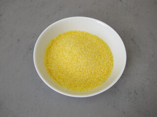 Corn semolina in a shallow bowl