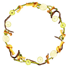 手描き水彩の山菜イラスト正方形フレーム・円