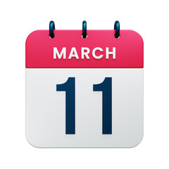March Realistic Calendar Icon 3D Illustration Date March 11