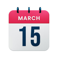 March Realistic Calendar Icon 3D Illustration Date March 15