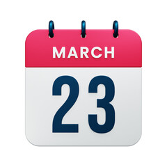 March Realistic Calendar Icon 3D Illustration Date March 23
