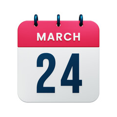 March Realistic Calendar Icon 3D Illustration Date March 24
