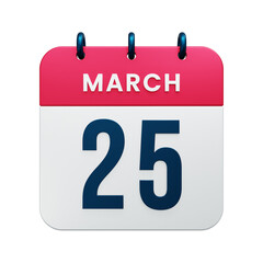 March Realistic Calendar Icon 3D Illustration Date March 25