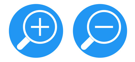 Zoom in and zoom out icon with blue solid color