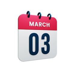 March Realistic Calendar Icon 3D Illustration Date March 03