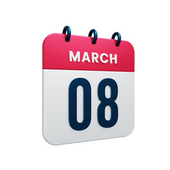 March Realistic Calendar Icon 3D Illustration Date March 08