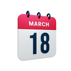 March Realistic Calendar Icon 3D Illustration Date March 18
