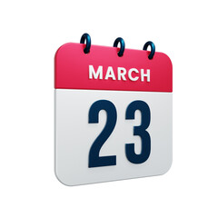 March Realistic Calendar Icon 3D Illustration Date March 23