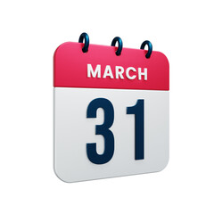 March Realistic Calendar Icon 3D Illustration Date March 31