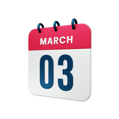 March Realistic Calendar Icon 3D Illustration Date March 03