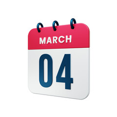 March Realistic Calendar Icon 3D Illustration Date March 04