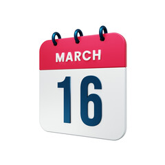 March Realistic Calendar Icon 3D Illustration Date March 16