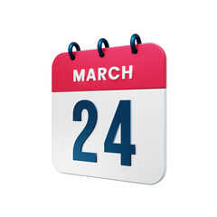 March Realistic Calendar Icon 3D Illustration Date March 24