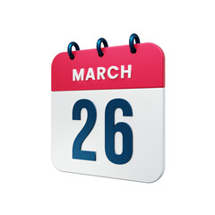 March Realistic Calendar Icon 3D Illustration Date March 26