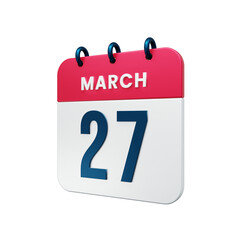 March Realistic Calendar Icon 3D Illustration Date March 27