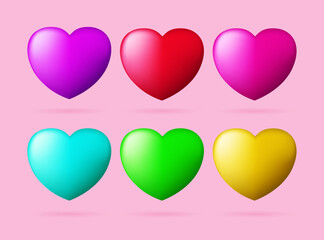 3D heart sets. Collection of colorful realistic love symbols. Vector illustration design element.
