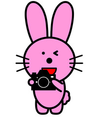 ウサギ　カメラ　写真　イラスト