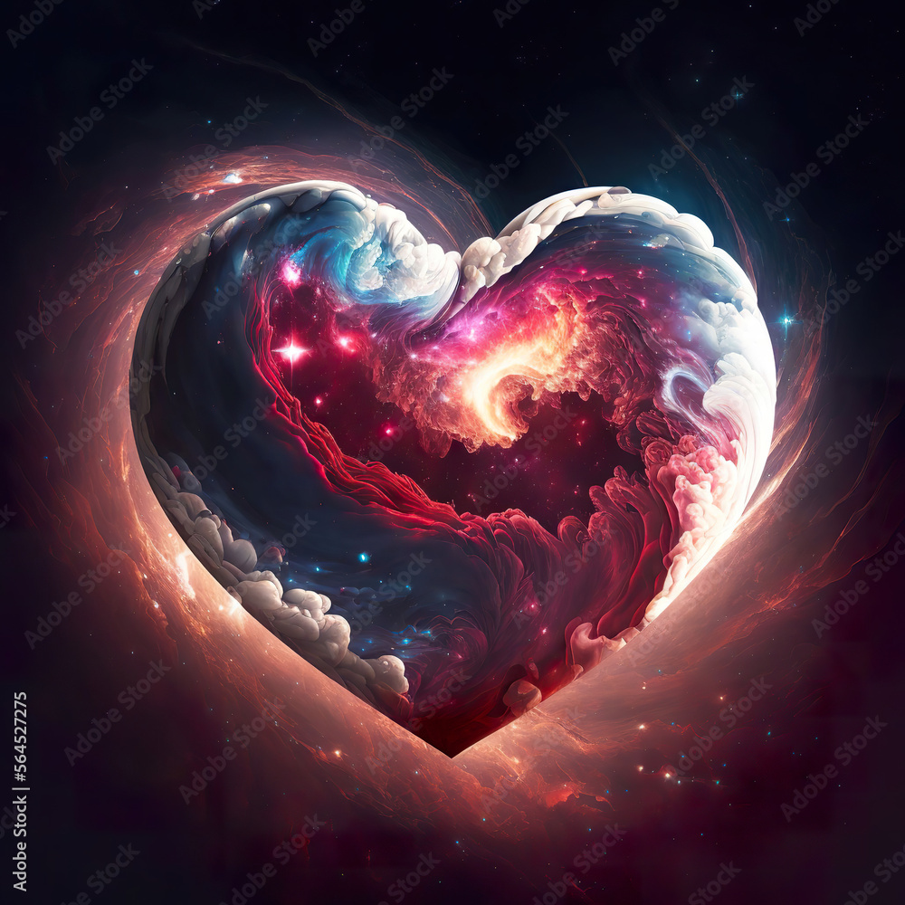 Wall mural heart in outer space made of nebulas made by generative ai