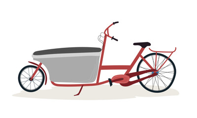 Fototapeta na wymiar Cargo bike simple flat hand drawn style standing at the parking. Advertisement vector illustration.
