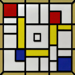 Abstract pattern formed by red, blue, yellow and black blocks