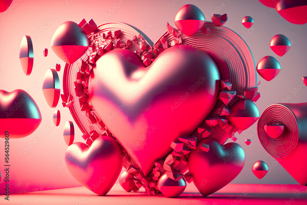 Wall mural 3d abstract heart design made by generative ai