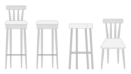 black and white stool and chair vector png